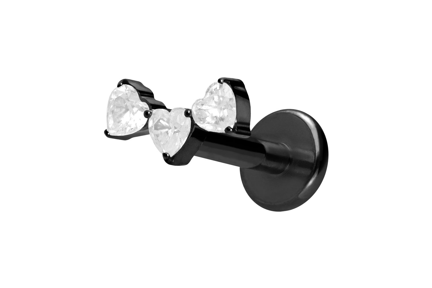 Titan Labret Piercing mit Push Fit 3 KRISTALLHERZEN